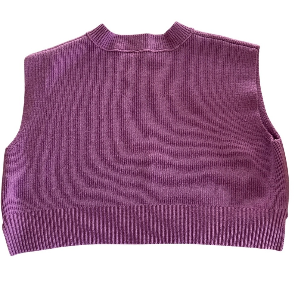 Free People Purple Ribbed V-Neck Cropped Sweater Vest XS OB1751760 - Picture 6 of 8